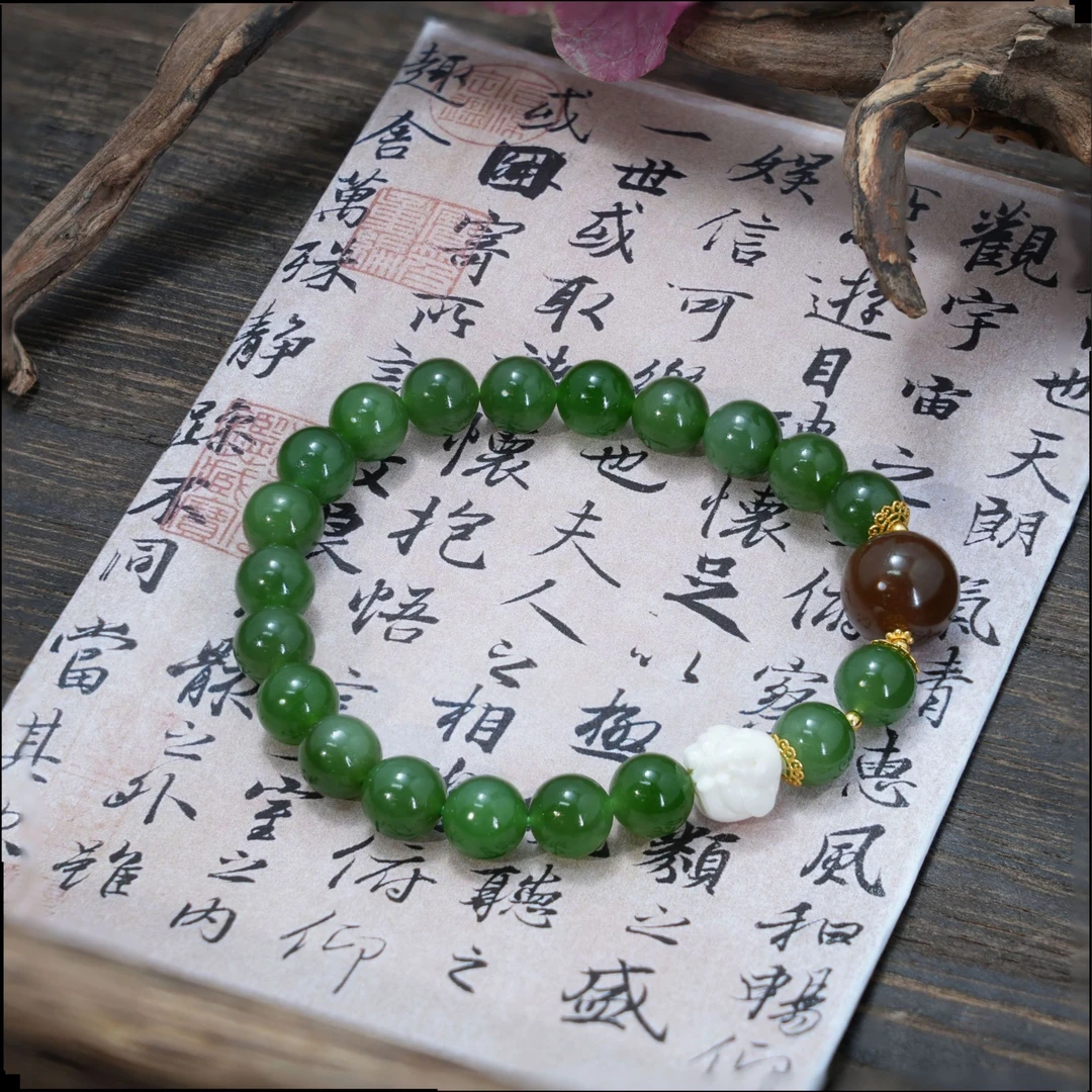 Fiilo 「春词」定制设计款 碧玉和田玉手串 多样性发一