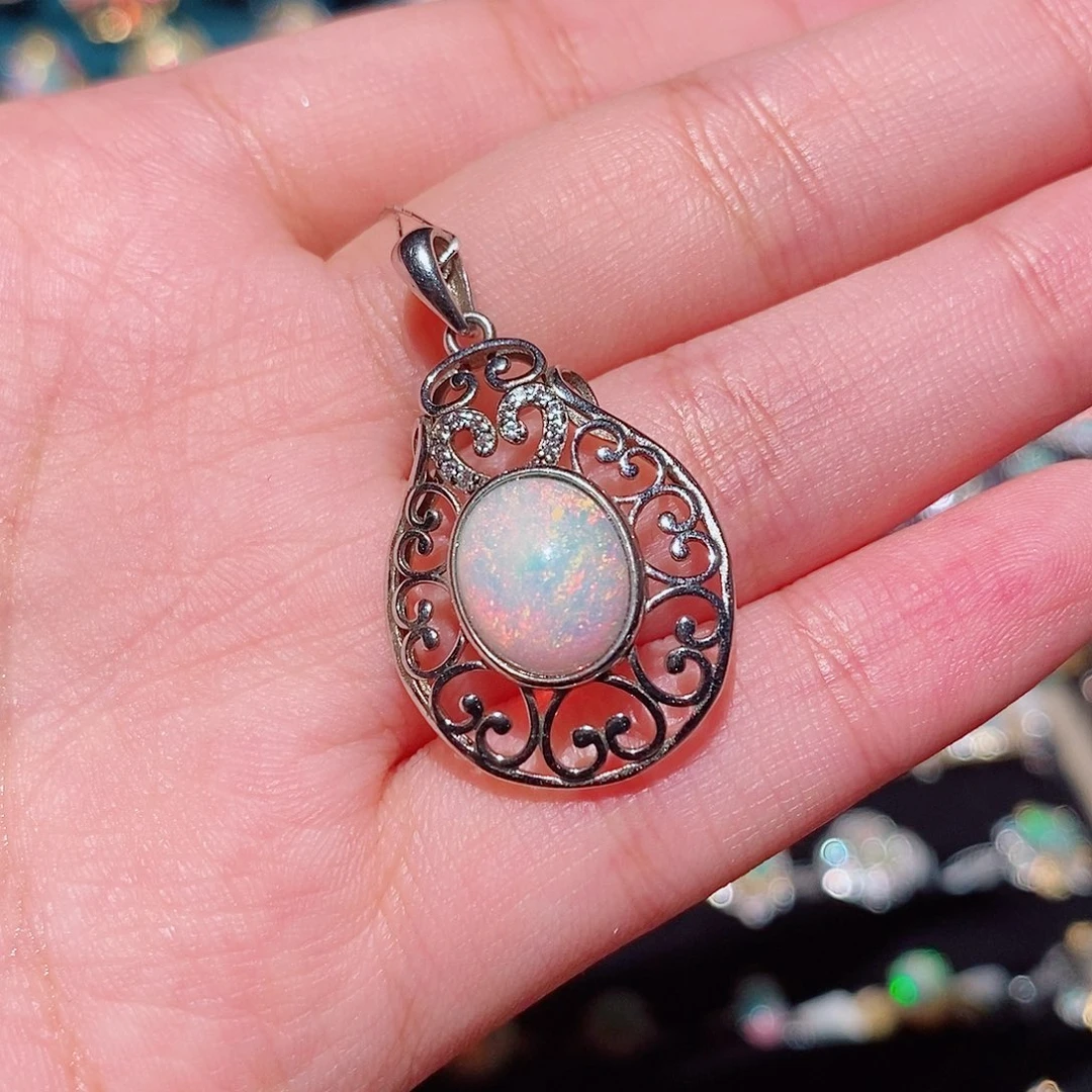 F***铃欧泊银S925镶嵌吊坠