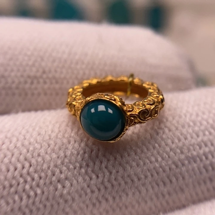 18K金镶嵌绿松石珠宝奇石卡环8-9mmAA934