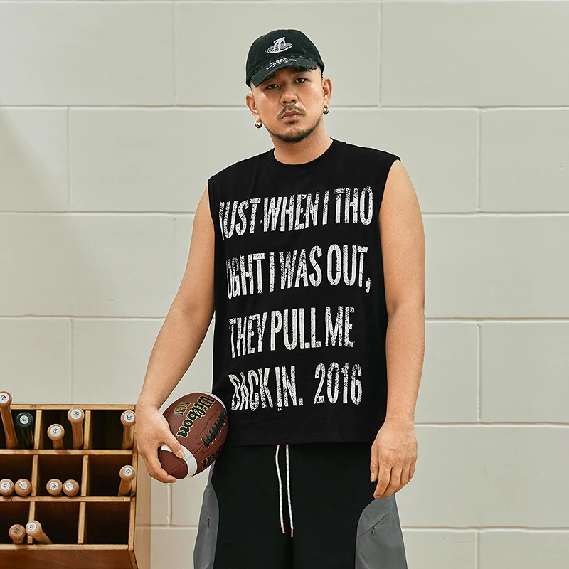 NMAX大码潮牌男装25年夏美式潮流简约字母印花宽松无袖背心FNB006
