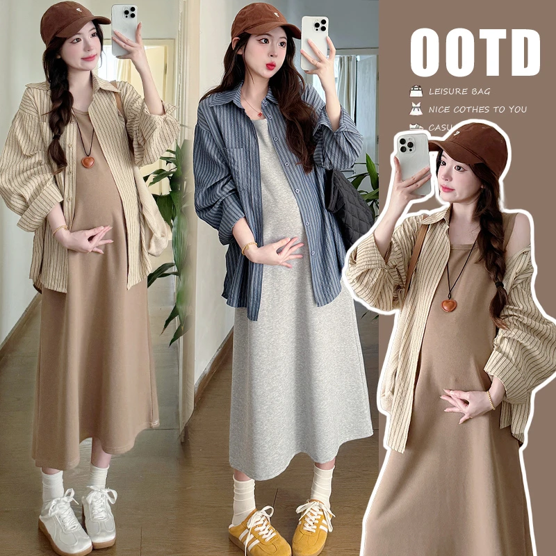 孕妇春夏装2025新款连衣裙时尚孕妈高级感穿搭时髦两件套裙子套装