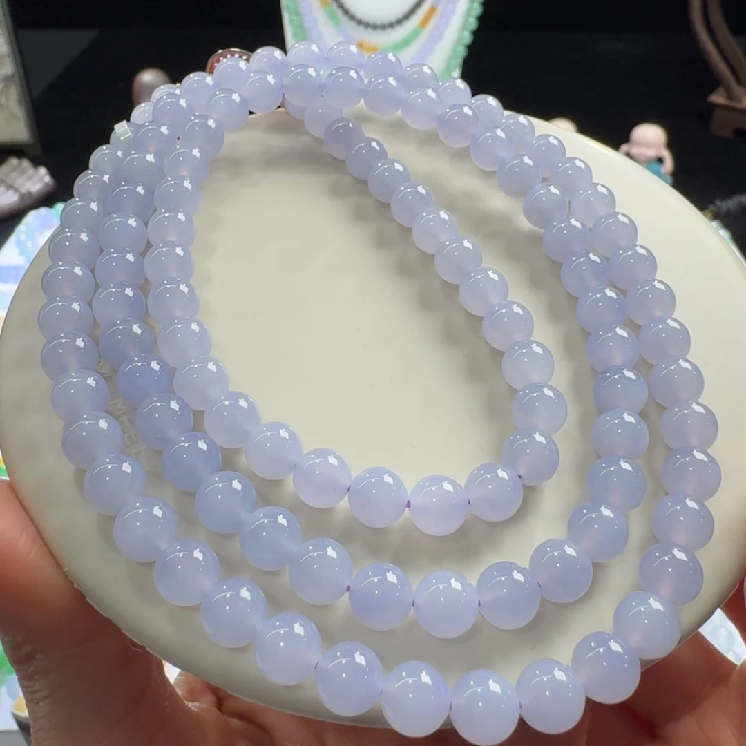 翡翠未镶嵌手链冰胶香芋紫长串7mm