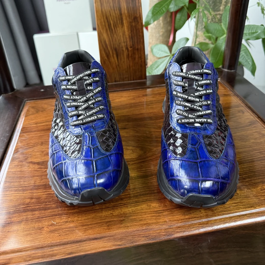 纯手工编织系带圆头休闲风潮流透气单鞋平跟男款轻奢时尚真皮