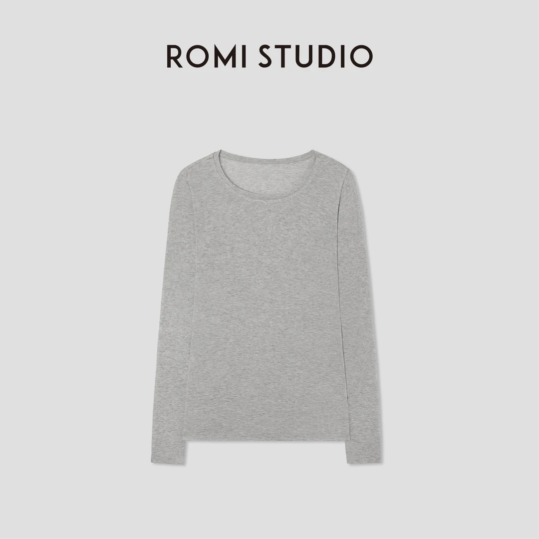 ROMI STUDIO兰精莱赛尔桑蚕丝山羊绒花纱灰长袖针织衫 RWCSSM2497