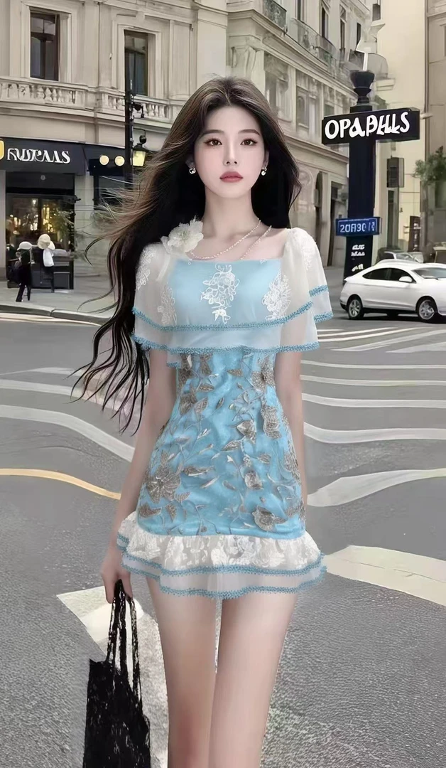 新中式国风蓝色修身提花收腰包臀连衣裙女轻奢高端气质减龄女装