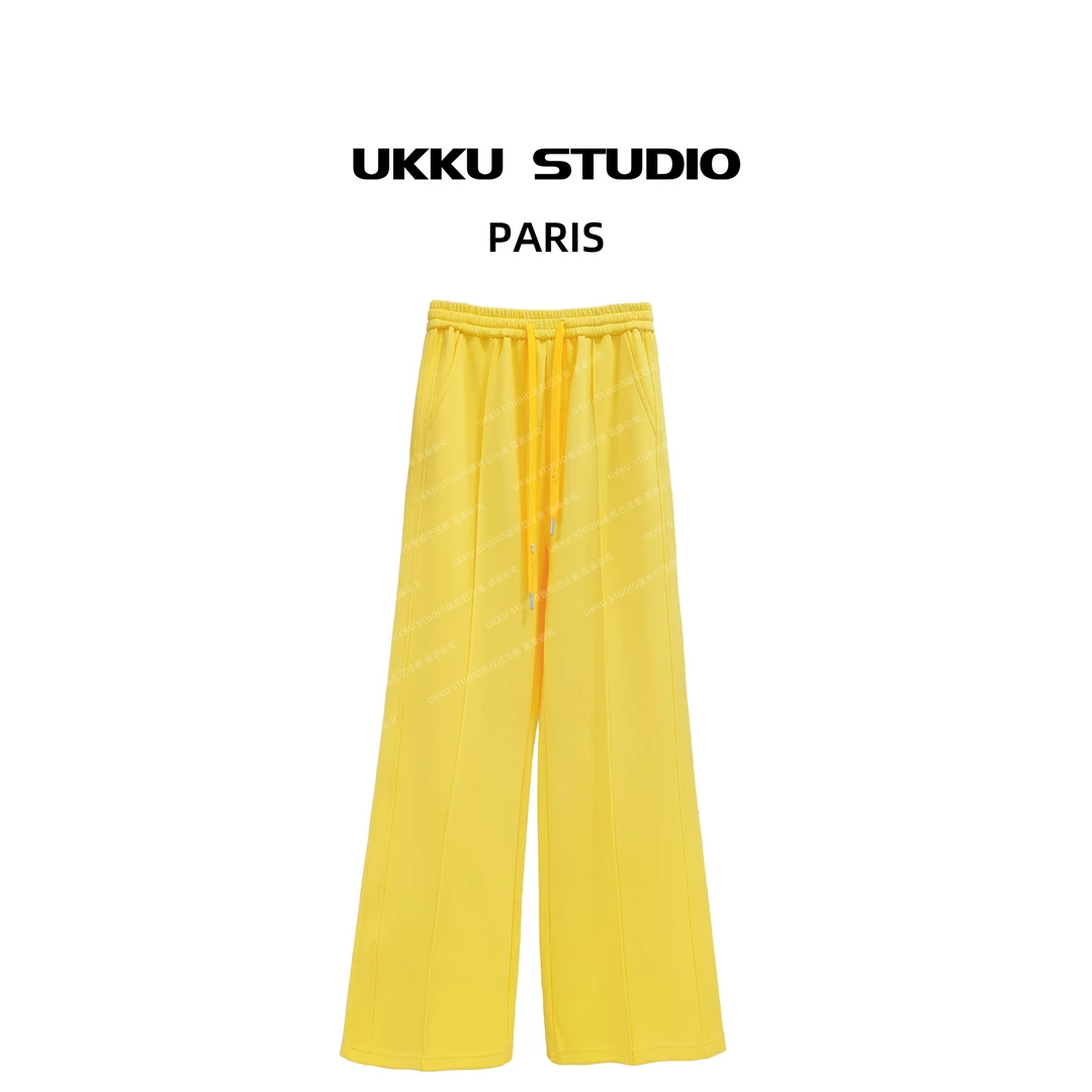 尧尧【UKKUSTUDIO】轻奢时尚百搭重工高奢黄色宽松抽绳长裤512885