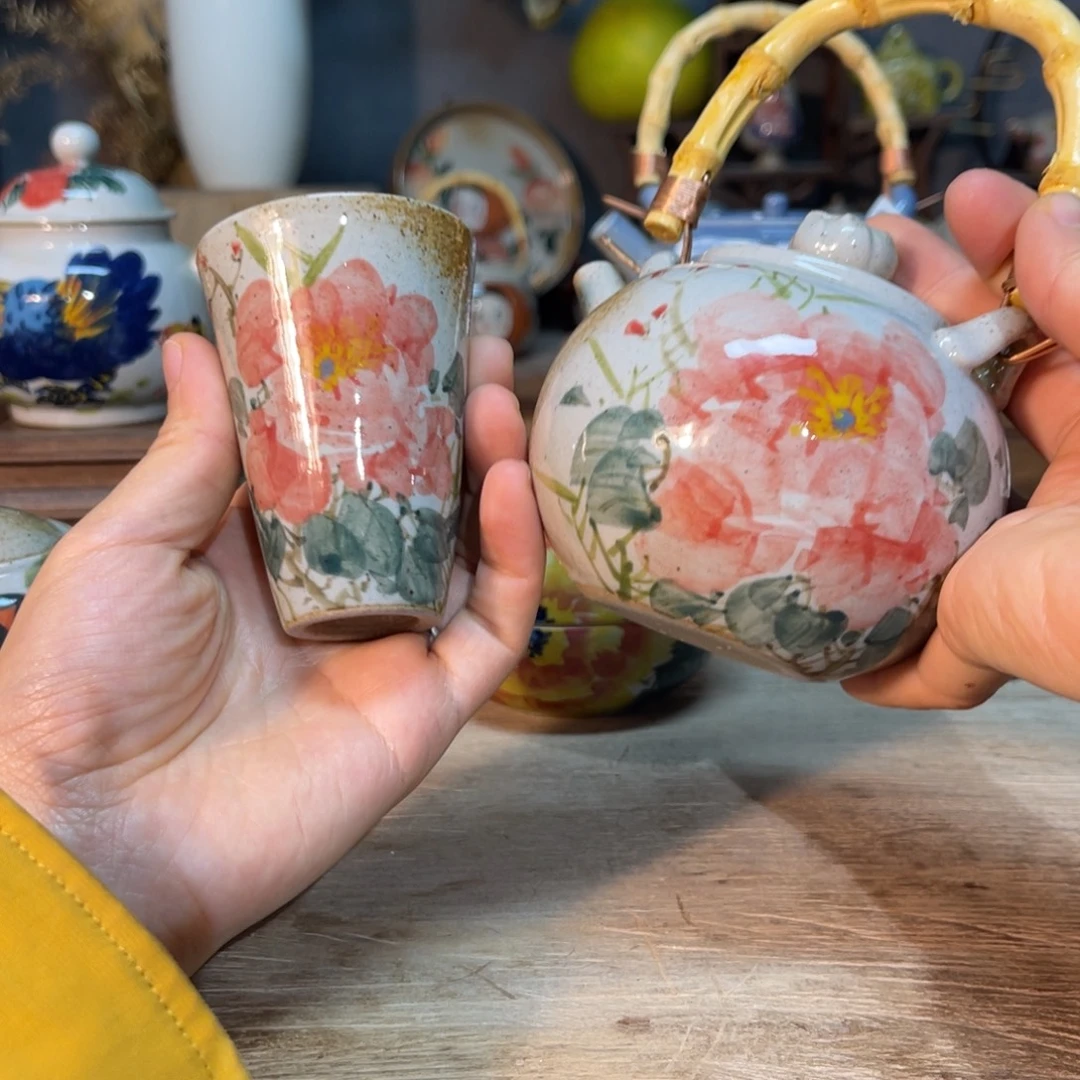 壶素浅陶瓷手工手绘