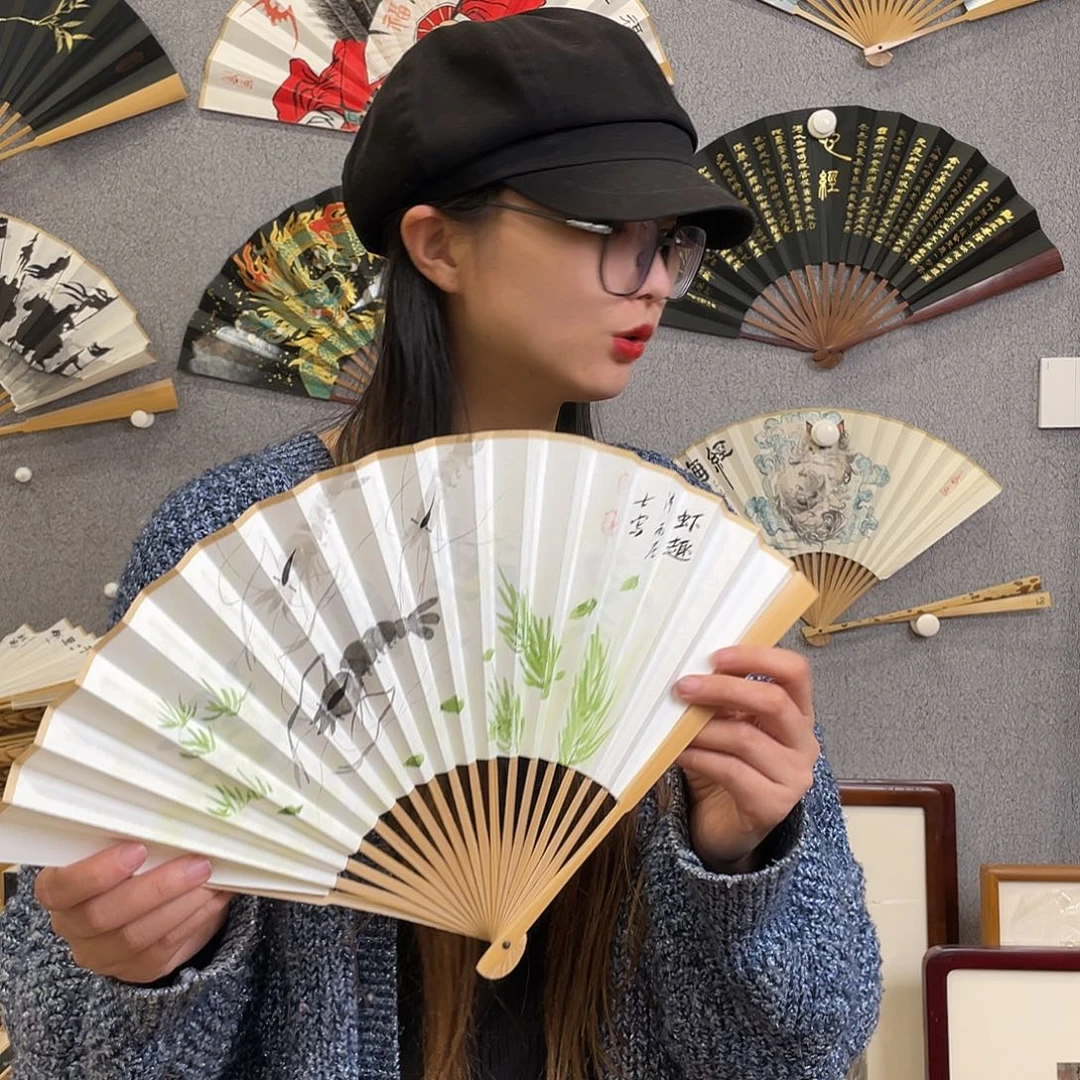 书法8寸玉竹-纯手绘-文玩扇骨（默认粘好）