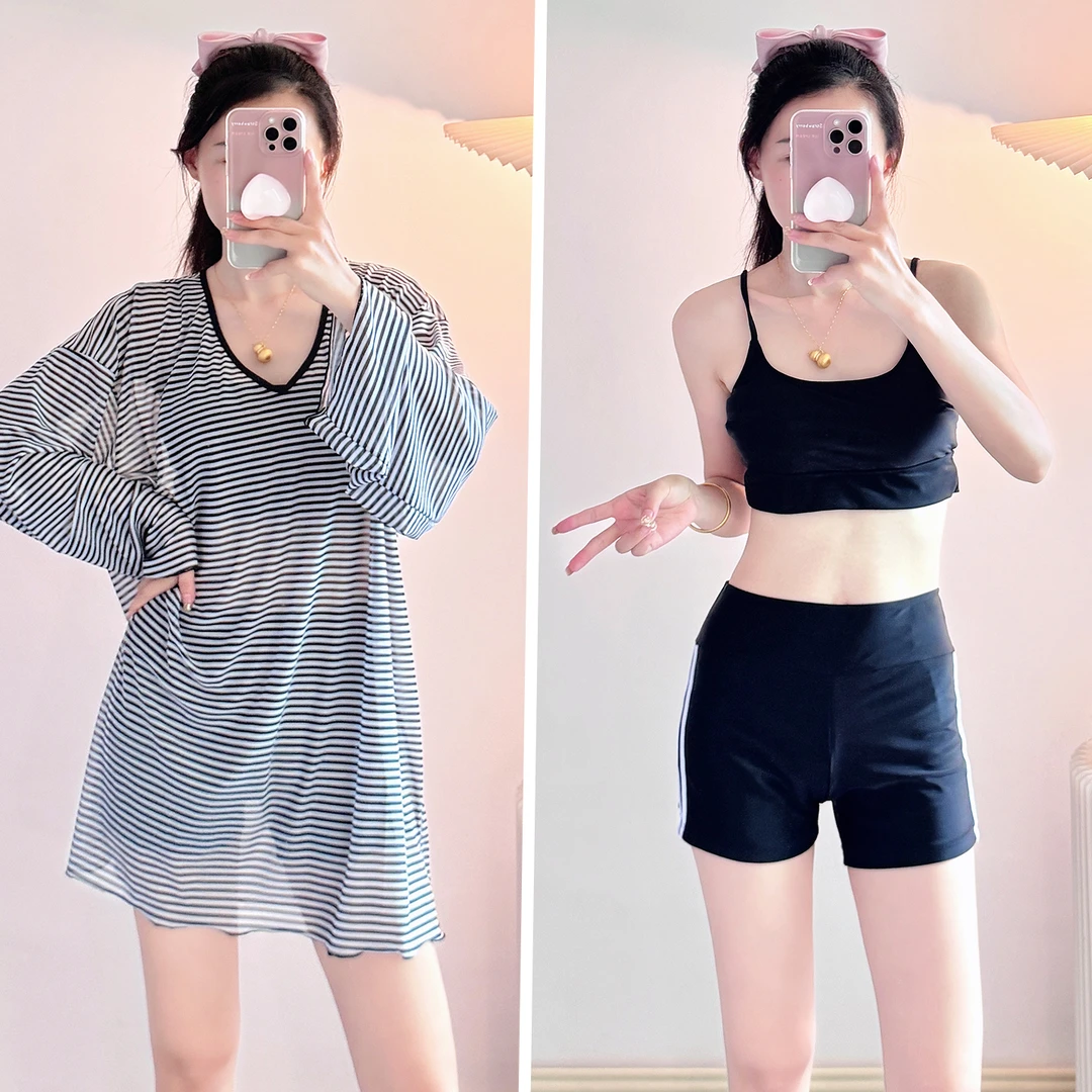 泳衣女分体防晒罩衫海边度假三件套2025新款保守长袖大码温泉泳装