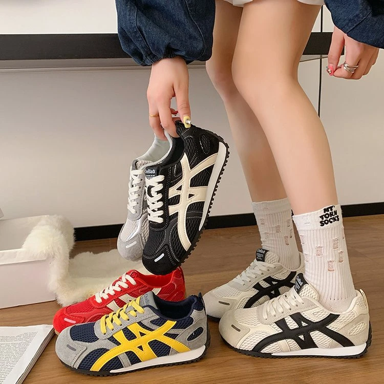 薄款网面德训鞋女款2025新款真皮平底夏季慢跑透气休闲运动鞋