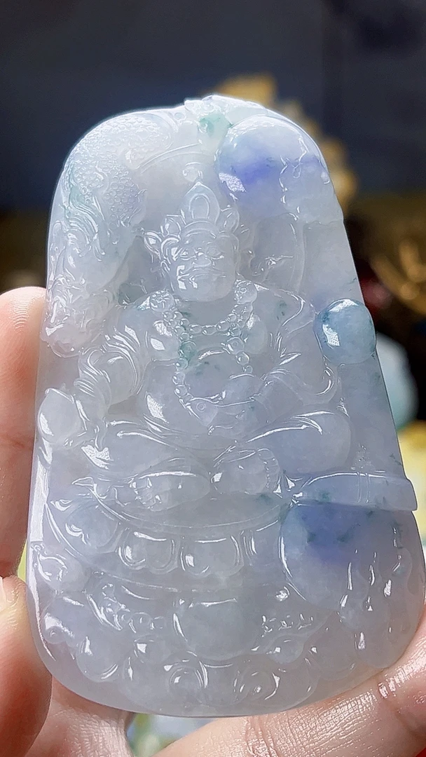 天然缅甸翡翠冰胶飘紫罗兰黄财神毛货买断需抛光尺寸高79宽47厚8