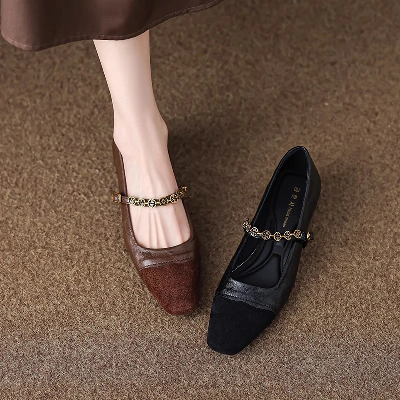 不累脚单鞋女小香风玛丽珍平底鞋2025新款法式方头低跟一字带女鞋