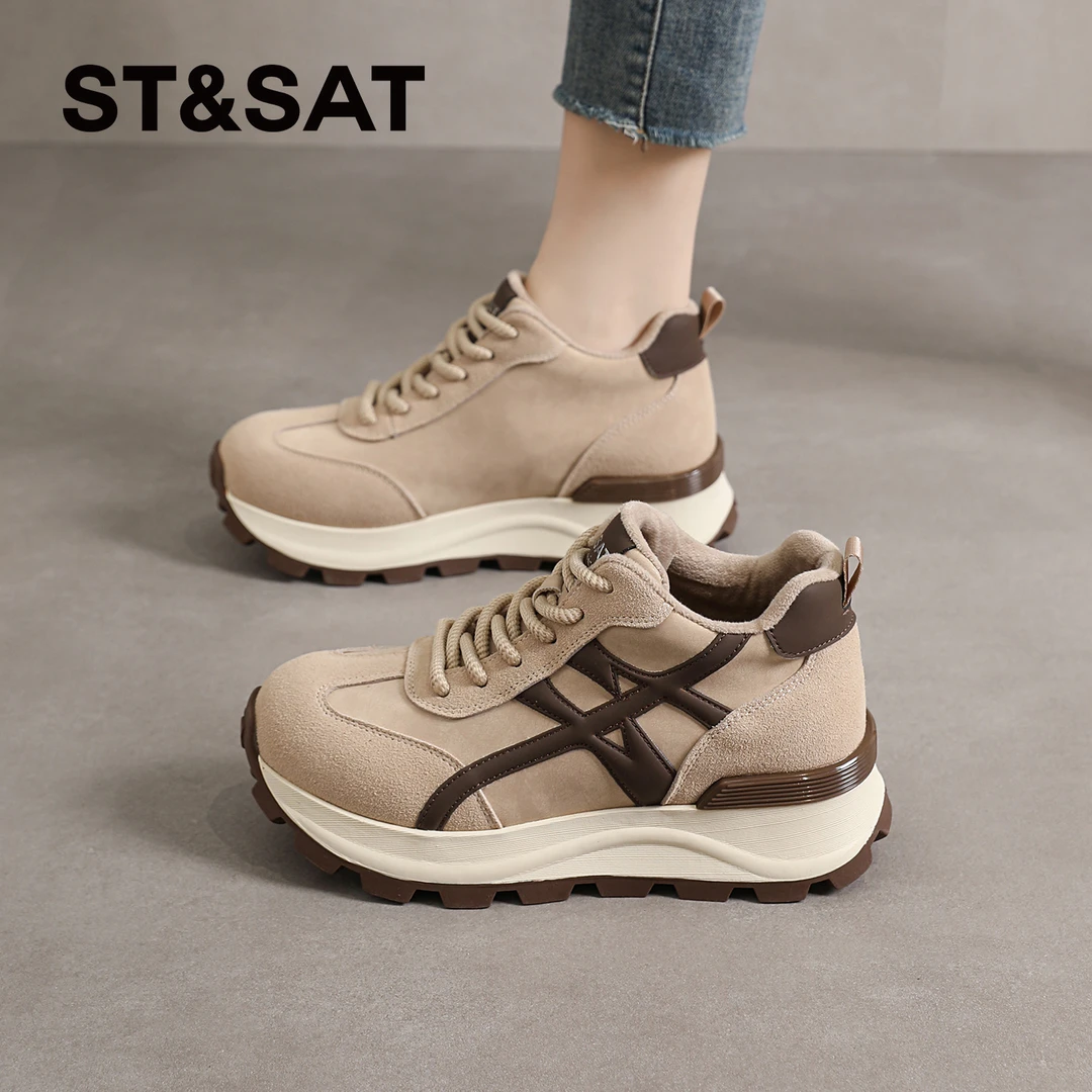 星期六休闲加绒运动鞋女士2025新款秋冬老爹鞋时尚复古保暖休闲鞋