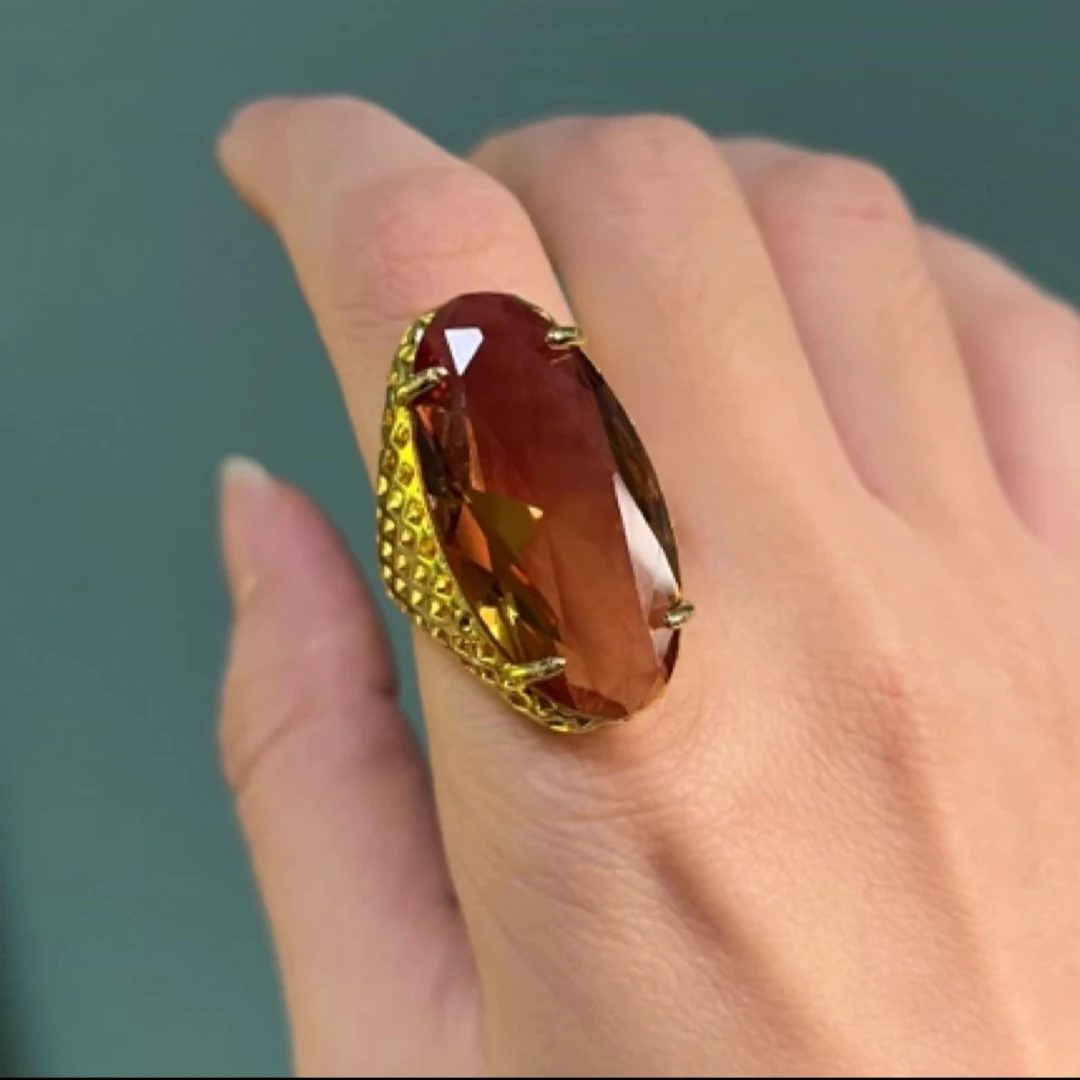 铜合金戒指 【508】美拉德色鸟巢女时尚豪华可变色戒指开口个性轻奢