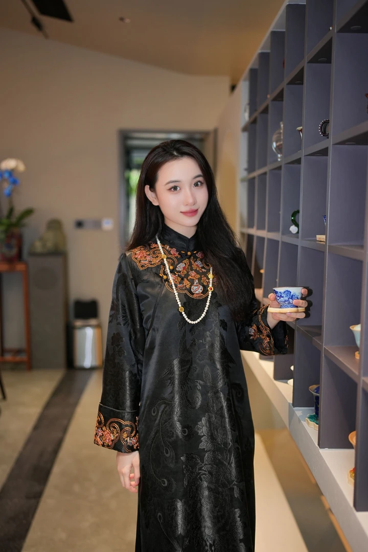 蓝大【云水谣】新中式国风桑蚕丝连衣裙7142