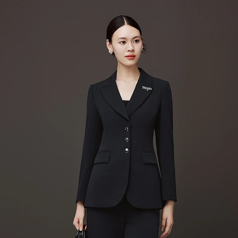 2025新款气质大女主黑色西装外套干练平驳领收腰-MJGD05WJK704A61