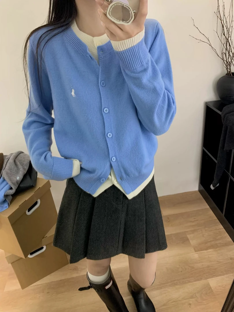 2024秋冬新款圆领刺绣针织开衫女宽松显瘦百搭毛衣外套上衣8442