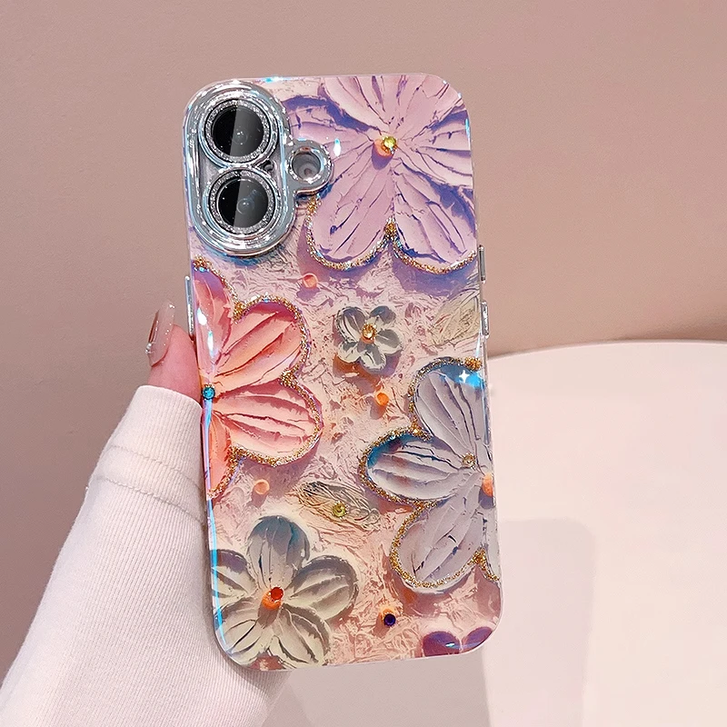 立体油画花朵适用苹果16手机壳女新款iphone15promax高级感14小众