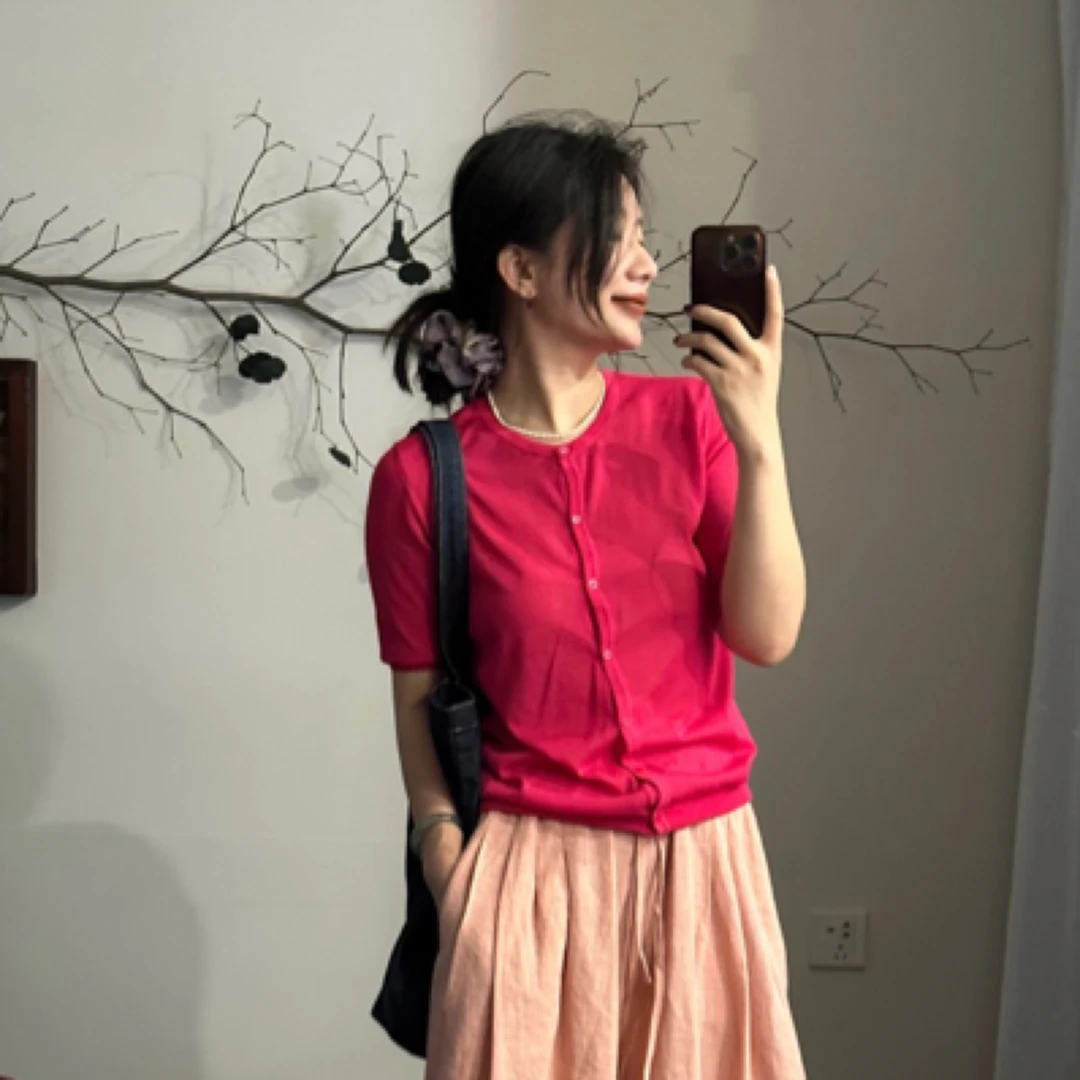 经典百搭款基础款 小开衫短袖针织衫薄款纯色TOP