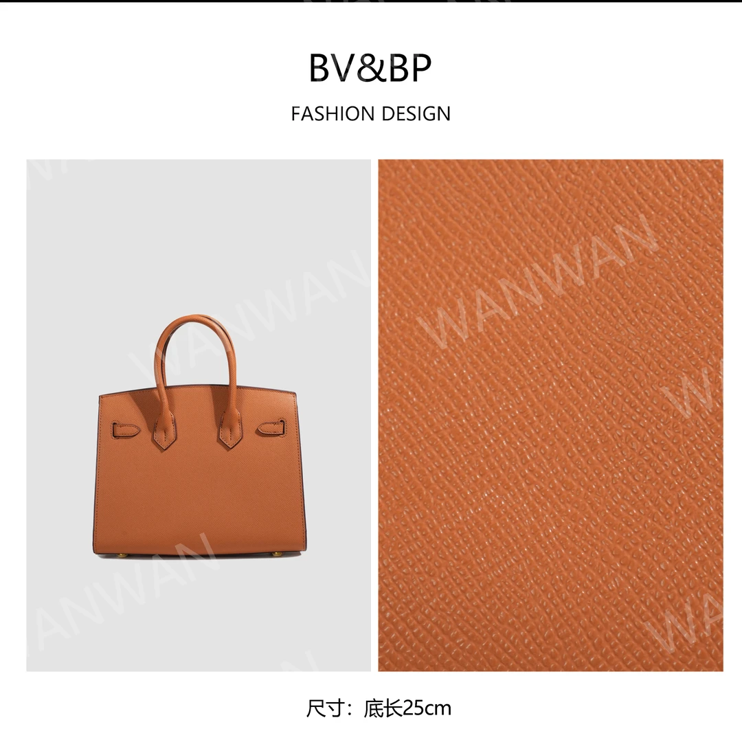 BV&BP真皮高定翻盖荔枝纹单肩斜挎手提包BV25-金扣金棕