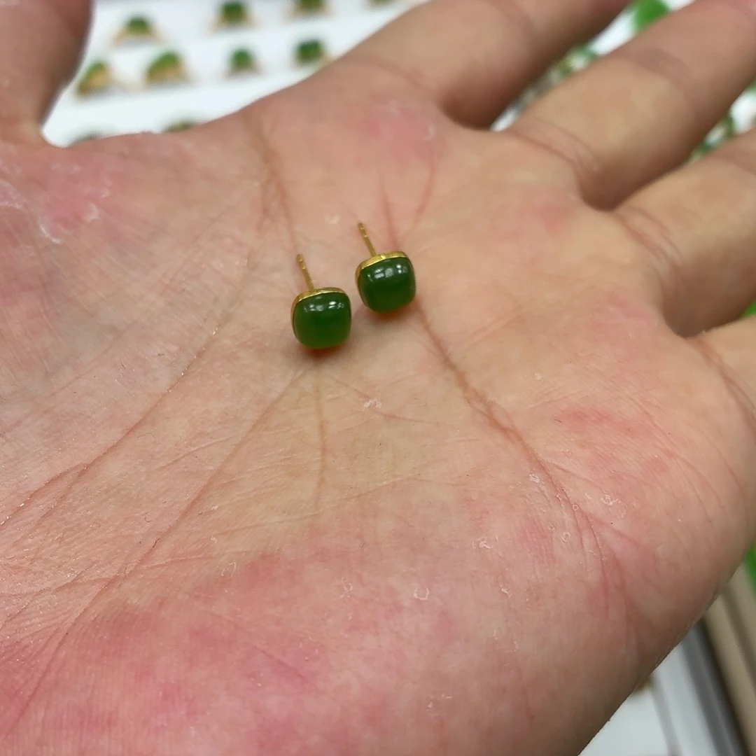 和田玉18K金镶嵌耳饰多样性发货拍一发一