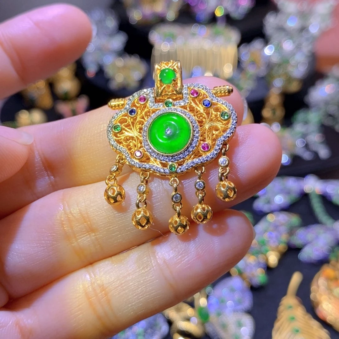 吊坠(不含链)银S925镶嵌翡翠