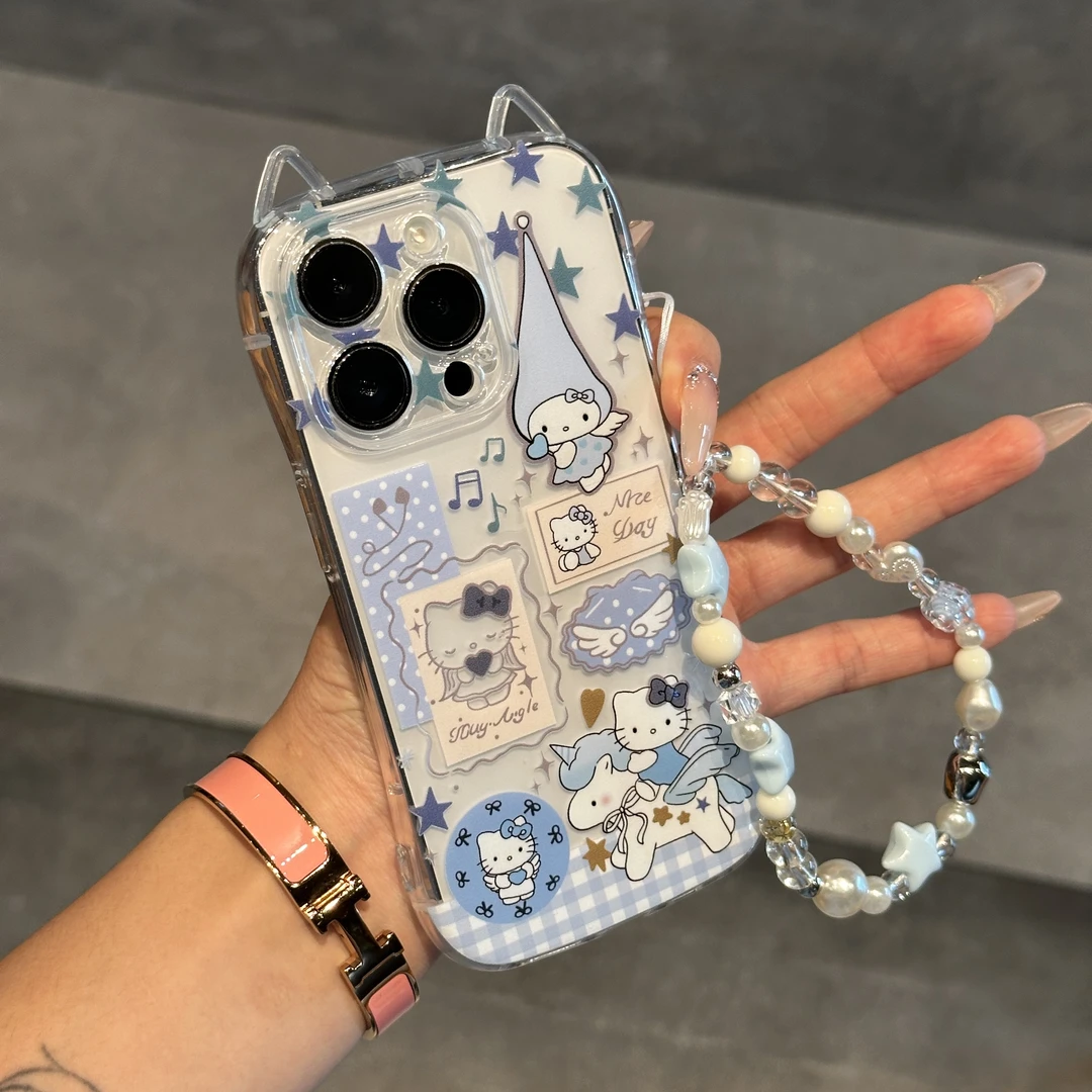 雅天立爱心天使小KT挂链适用iPhone16/15苹果14猫耳朵手机壳13/12