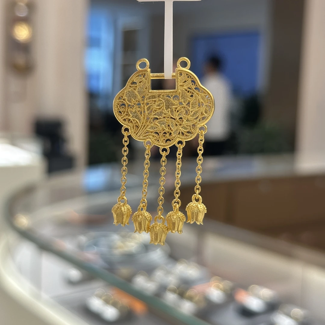 老鼎黄金 足金999【Y铃兰花锁吊坠】古法传承不支持七天无理由