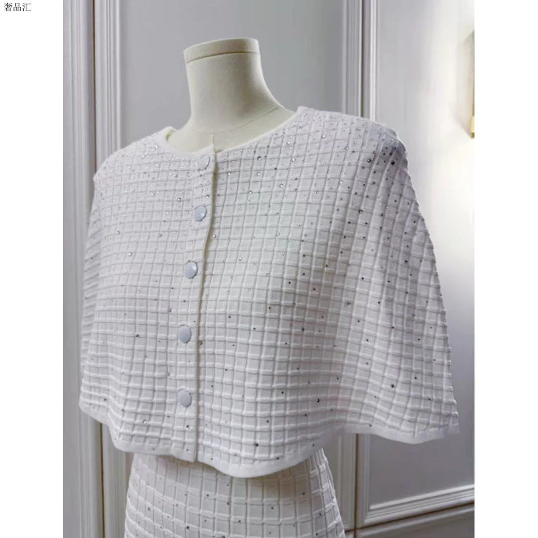 实拍高品质小众设计秋季新款高贵千金感黑色斗篷针织外套连衣裙两