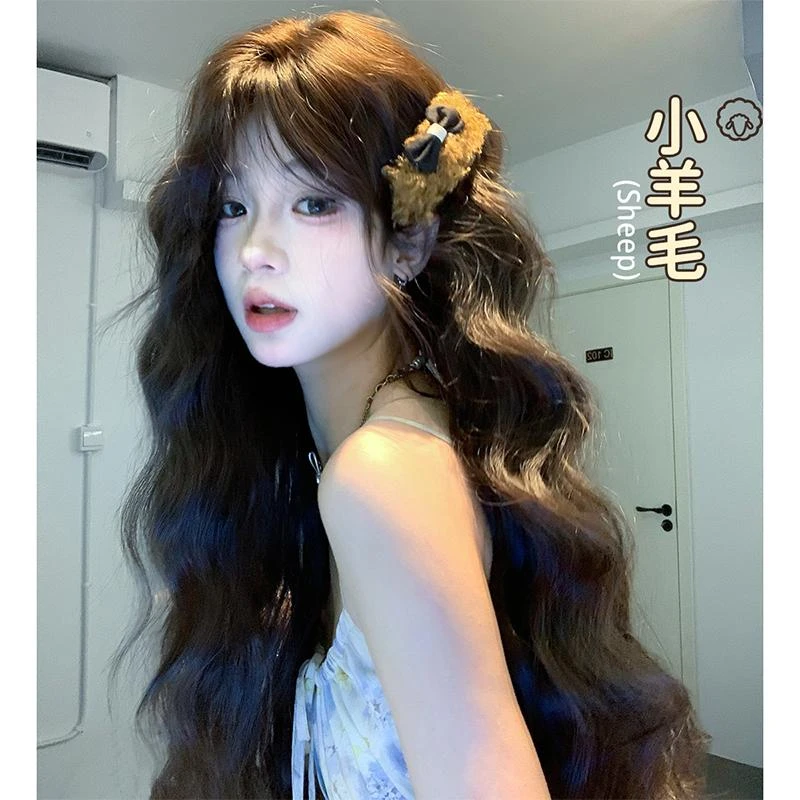 束朵假发女新款气质小羊毛卷自然逼真时尚气质中分甜美全头套假发