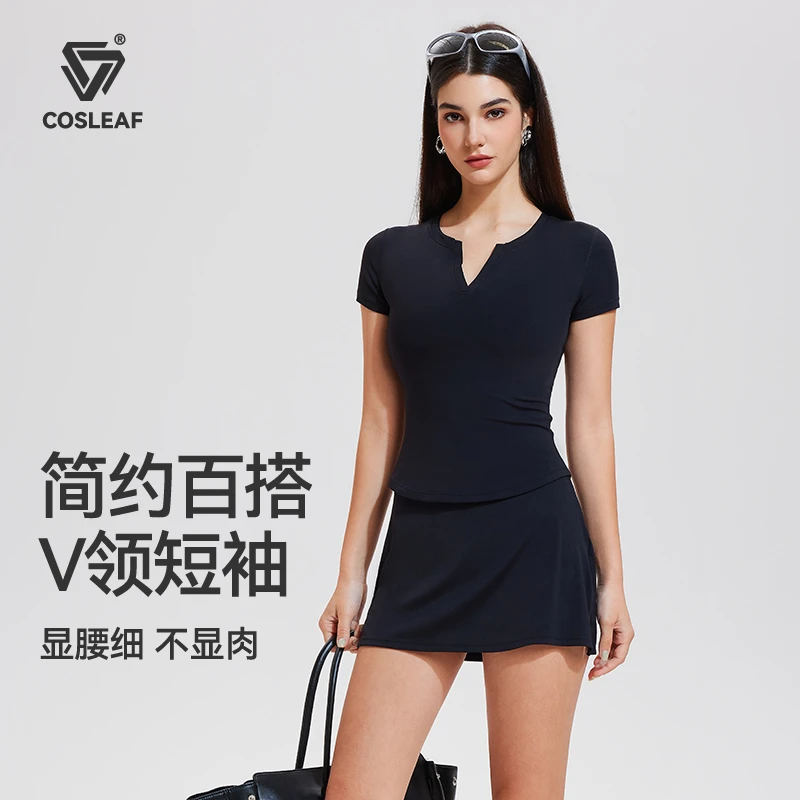 【上新】科里芙时尚辣妹套装轻薄透气V领短袖健身上衣运动短裙套