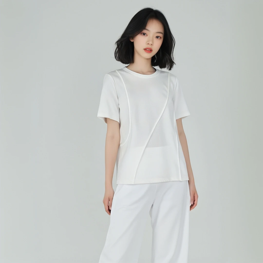 2025夏季时尚百搭上衣气质轻奢休闲短袖衬衣女士针织衫 0304