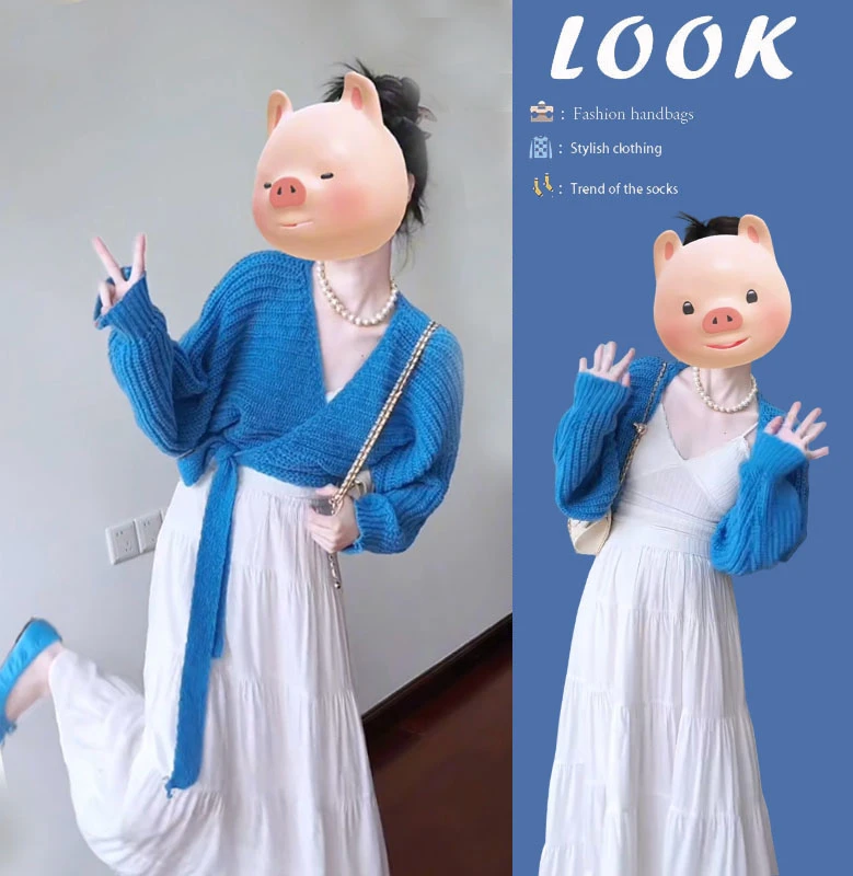 时尚穿搭女2025春季新款设计感绑带针织开衫吊带背心半身裙三件套