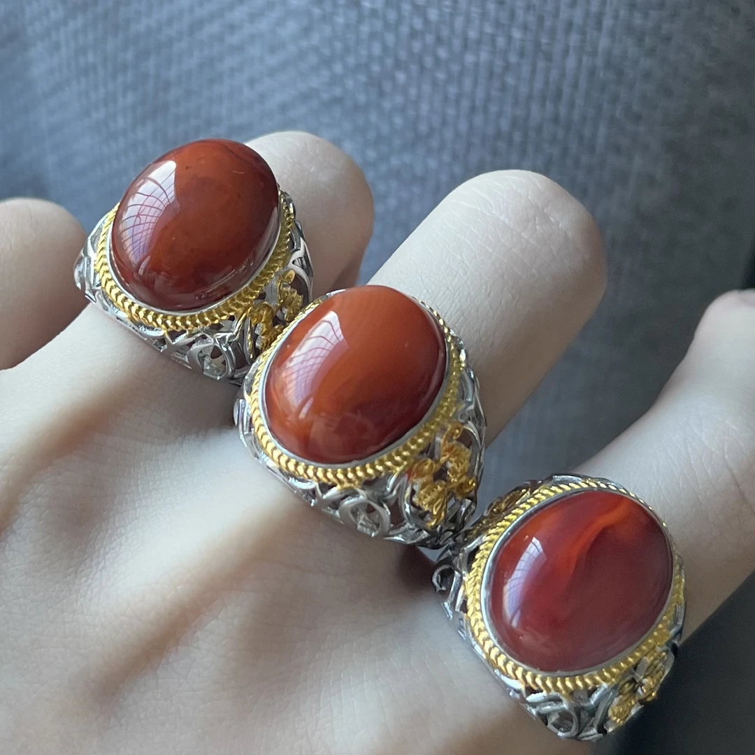 【福玺珠宝】南红蛋面镶嵌s925银戒指（多样性发一）0606