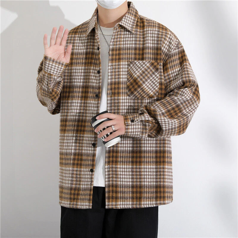 春秋季男士酷帅衬衫休闲格子男友风衬衣潮流推荐学生上衣男装外套