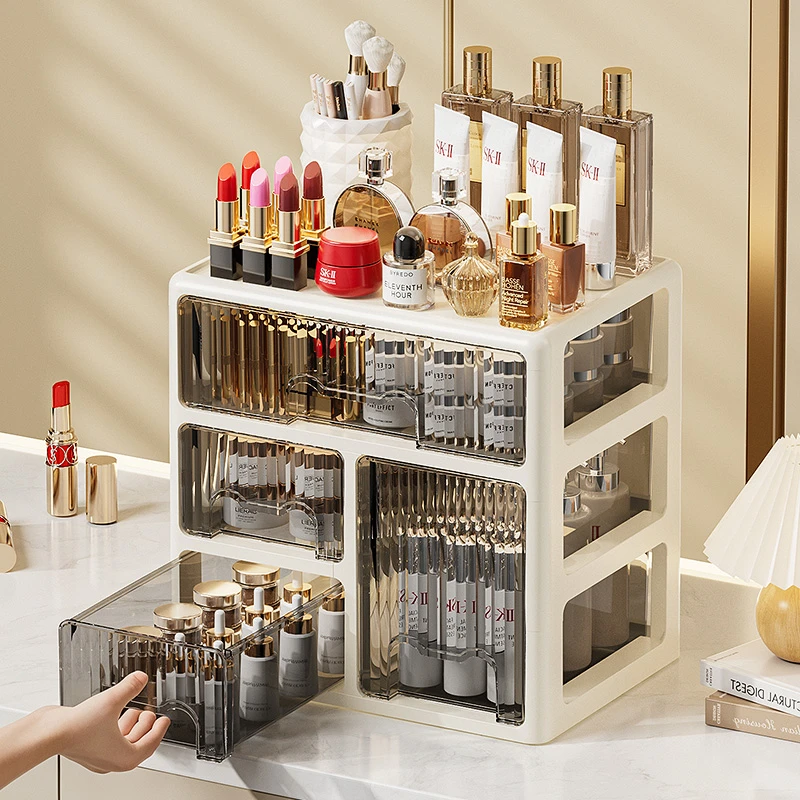 化妆品收纳盒桌面高级感分格防尘梳妆台抽屉式洗漱台新款置物架