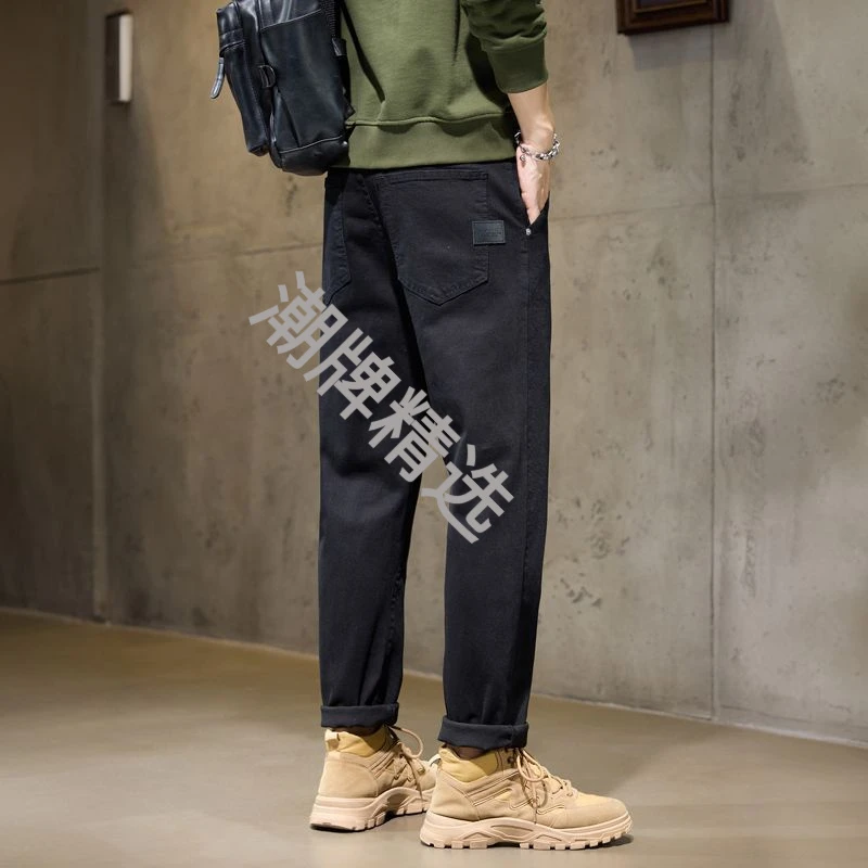 黑色牛仔裤男秋季2025新款宽松直筒春秋款潮牌男士九分休闲长裤子