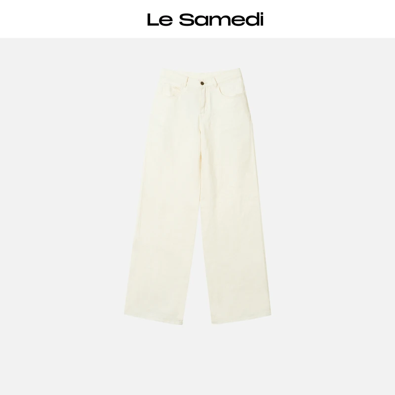 Le Samedi【山居素白】清新雅致 窄版修长 随性可翻边亚麻直筒裤