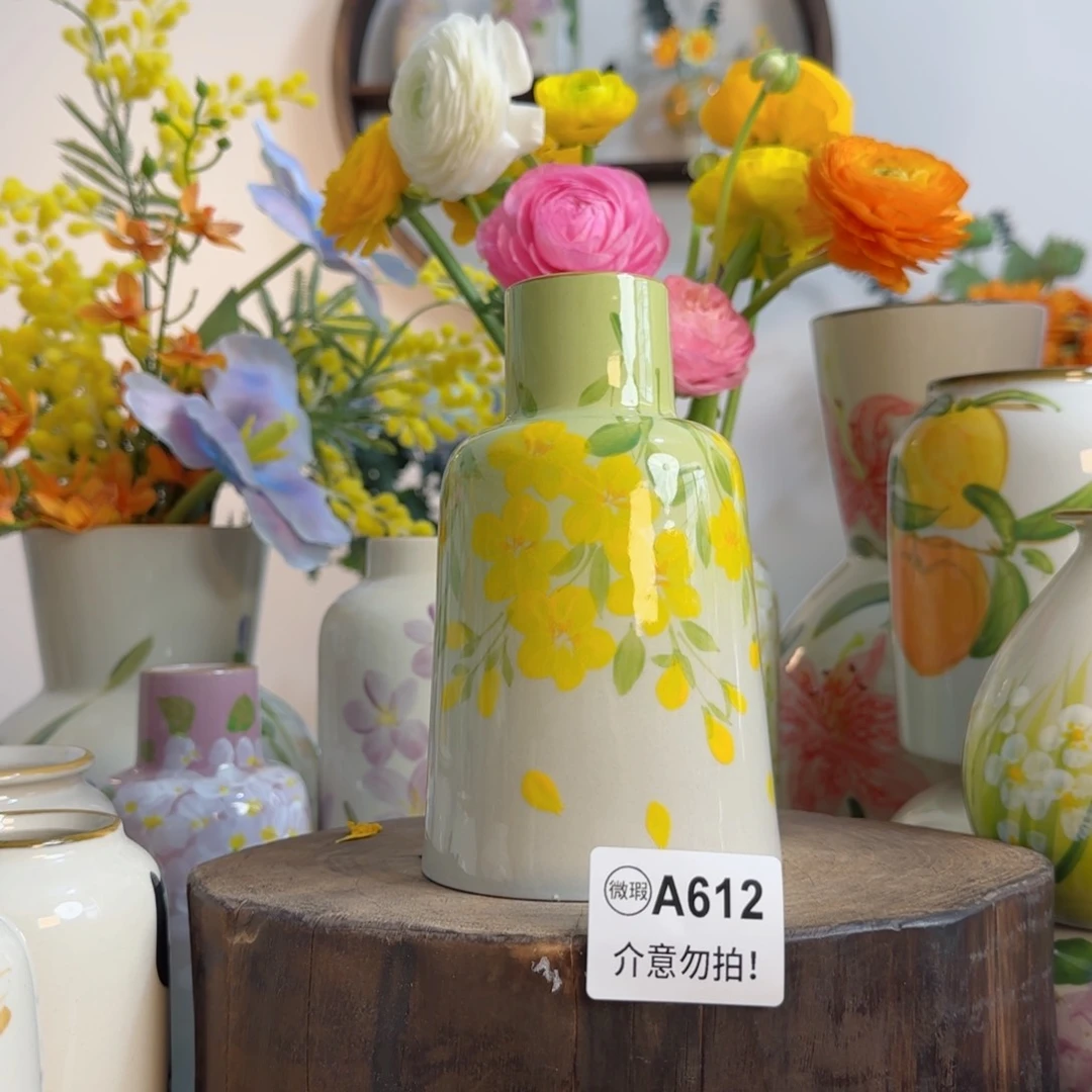 摆件景德镇陶瓷手绘小花瓶摆件无孔