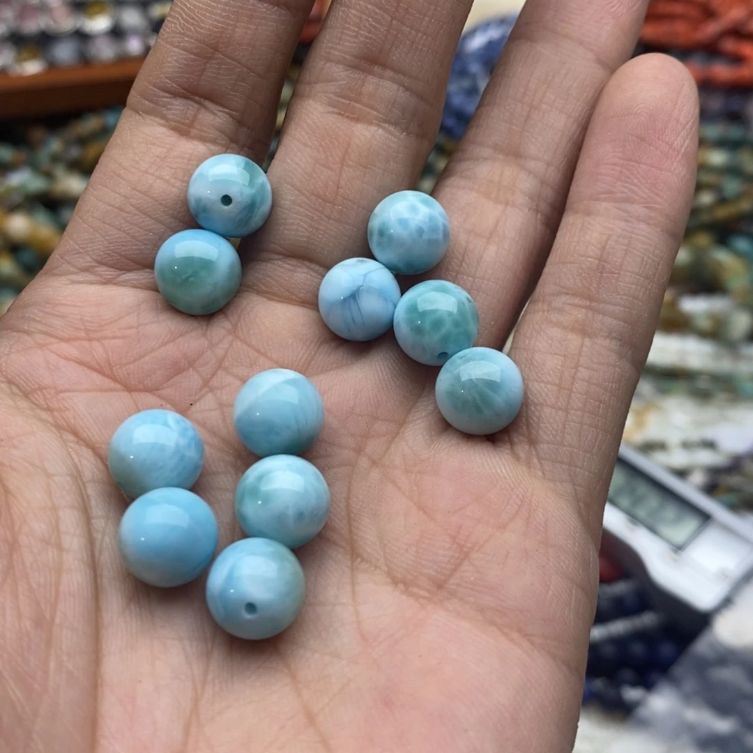 玛瑙/玉髓未镶嵌珠宝半成品一颗天然9.5mm+蓝海纹石圆珠