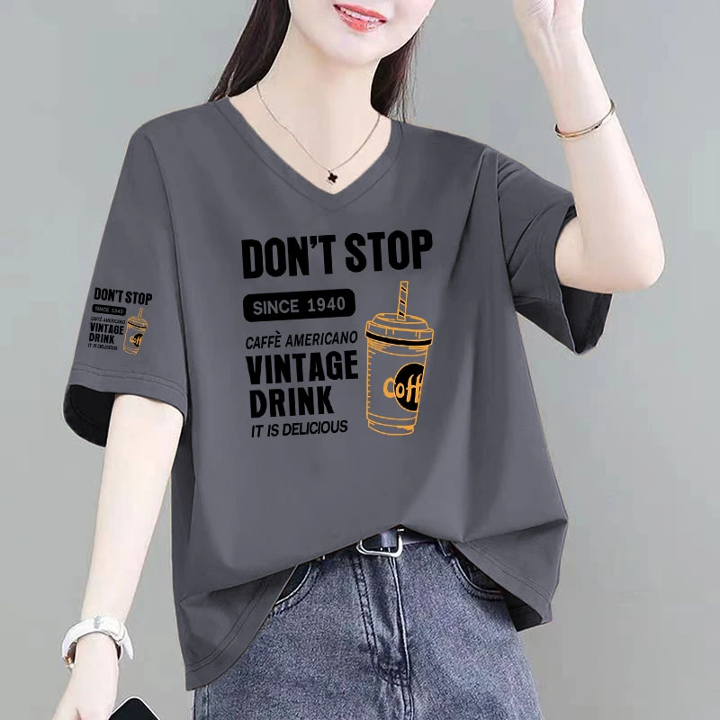 宽松大码女装纯棉V领纯棉短袖t恤2025年夏季新款韩版ins时尚上衣