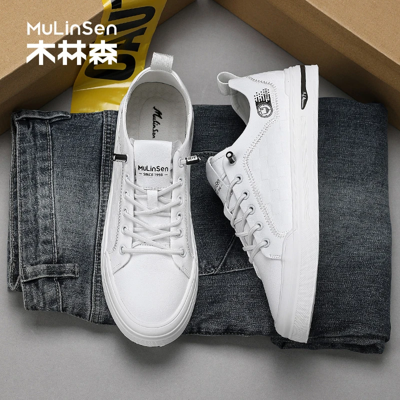 木林森男士皮鞋2025年新款夏季透气休闲板鞋男增高工作运动小白鞋