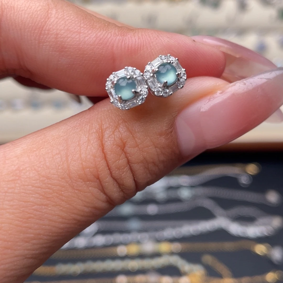 翡翠银S925镶嵌耳饰1