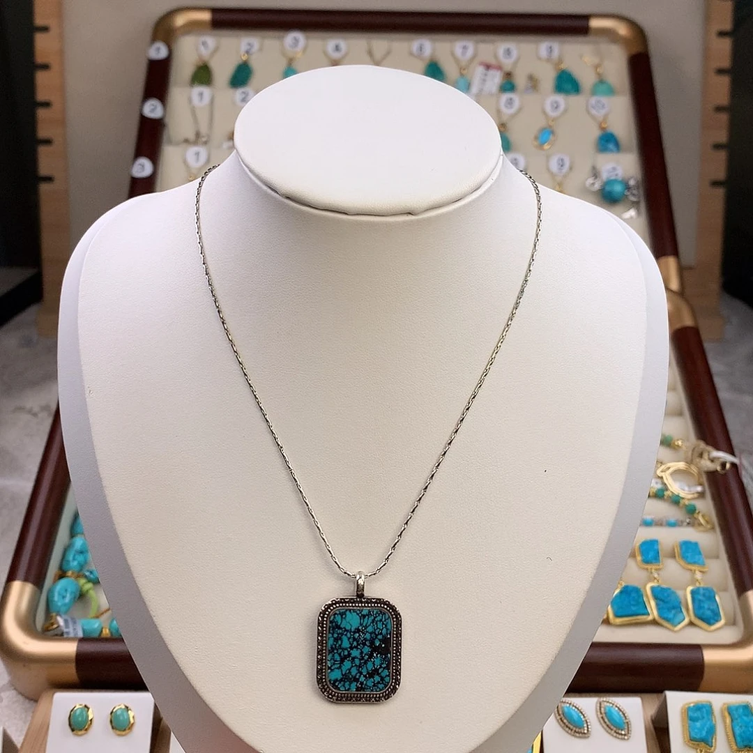 绿松石银S925镶嵌吊坠(赠链)