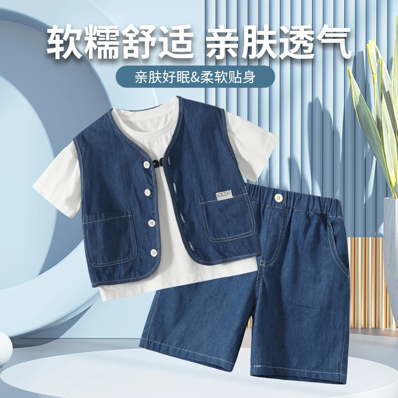 品牌童装夏日薄款男童宝宝休闲牛仔裤宽松百搭透气短裤XBSK53665
