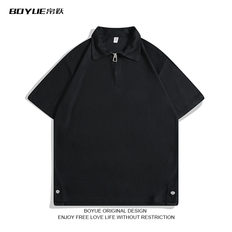 BOYUE帛跃polo衫男夏季日系纯色高级感翻领短袖t恤男商务休闲T恤