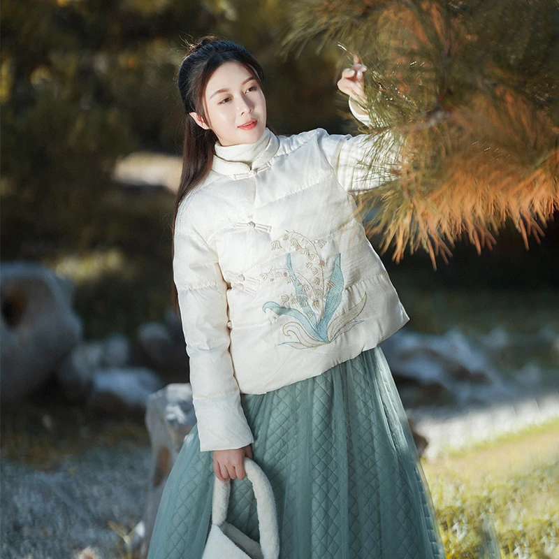 现货1016【朝云拂梦】复古国风加厚短款羽绒服女冬季刺绣新中式盘扣