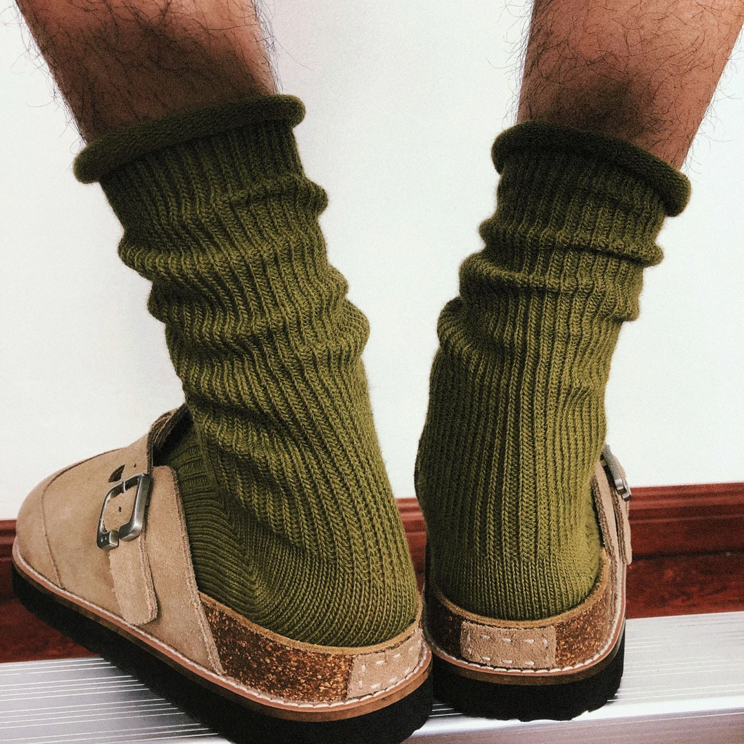 TREETALLIFE袜子长筒卷边袜子粗织粗线袜日系复古潮袜中筒情侣袜