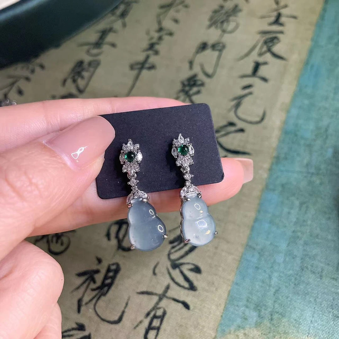 天然A货翡翠 冰种葫芦设计款气质国风耳坠-2502220001