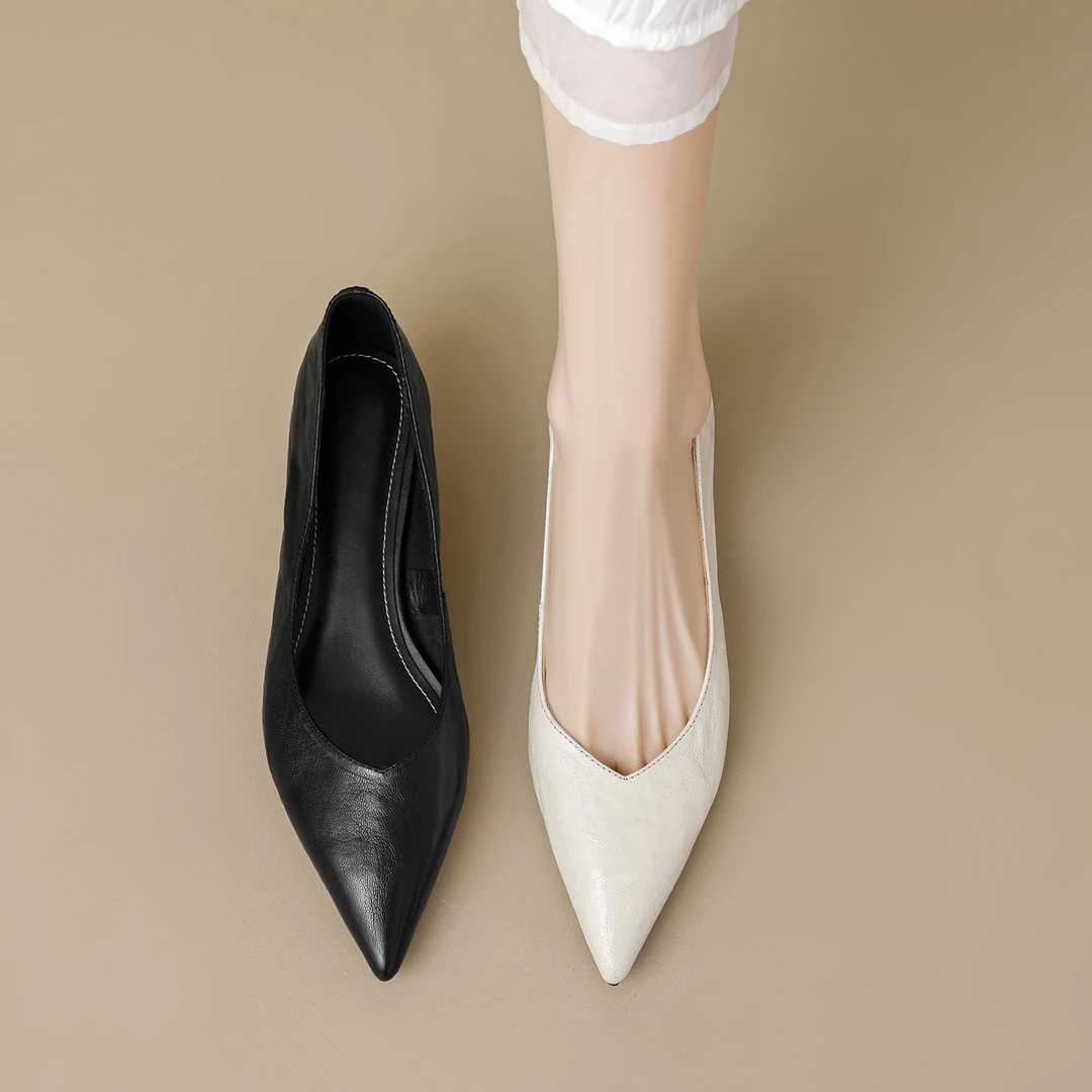 3.5cm法式尖头通勤单鞋女真皮百搭细跟高跟鞋黑色时尚气质工作鞋